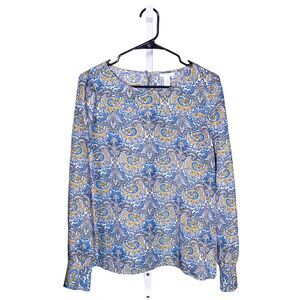 J. Crew Women's Blouse Blue Gold Paisley Silk Colorful Long Sleeve Shirt Top 8